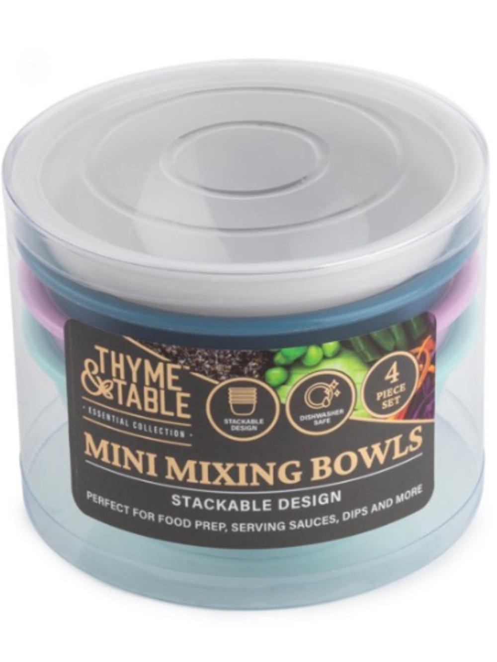 Thyme & Table Round Mini Mixing Bowls, 4-Piece Set, Multi-Color Bundle NEW